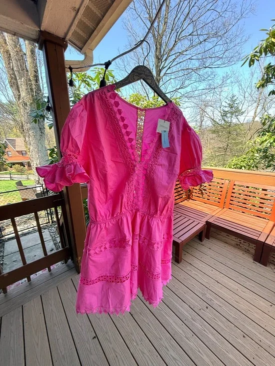 Anthropologie Bright Hot Pink Crochet-Trim Dress - Picture 13 of 16